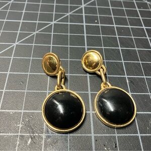 Vintage Monet Elegant Gold tone and Black Drop Earrings